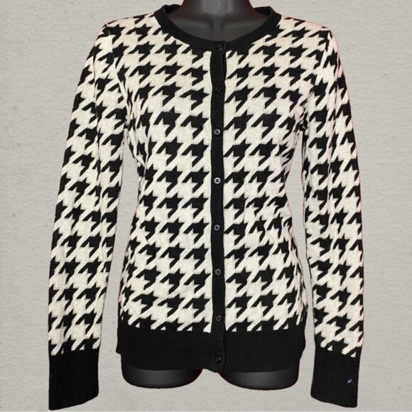 Merona Black and White Houndstooth Cotton Knit Cardigan - Picture 1 of 6